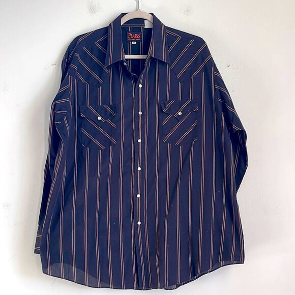 Vintage Plains Western Wear striped yoke long sleeve pearl snap button down XL - Picture 1 of 6
